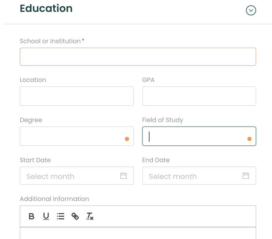 Teal's Education resume section for listing cum laude on a resume