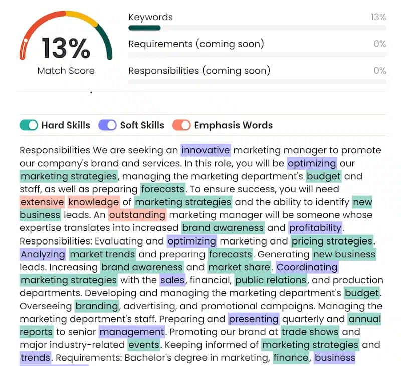 Choose areas of expertise for your resume by using the job description