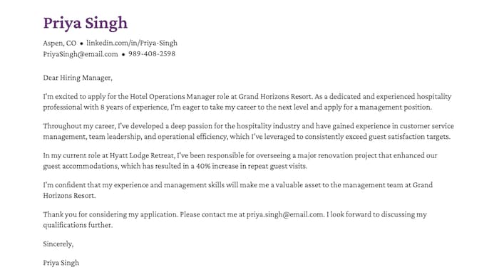 Example of a short cover letter sample