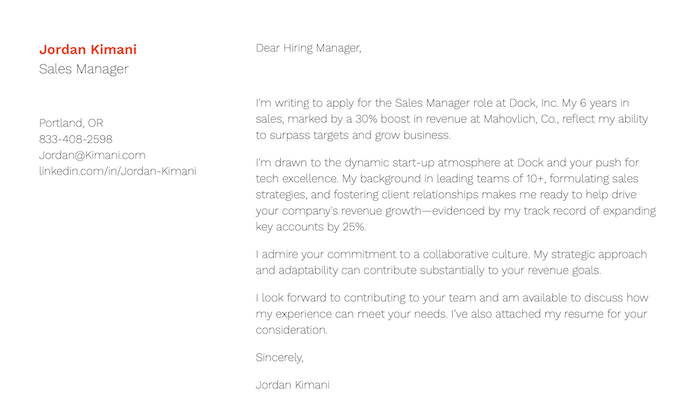 Short cover letter sample