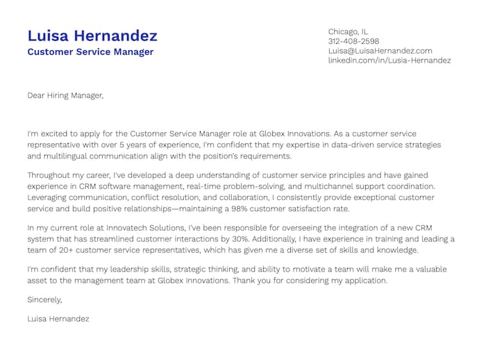 Sample of a short cover letter