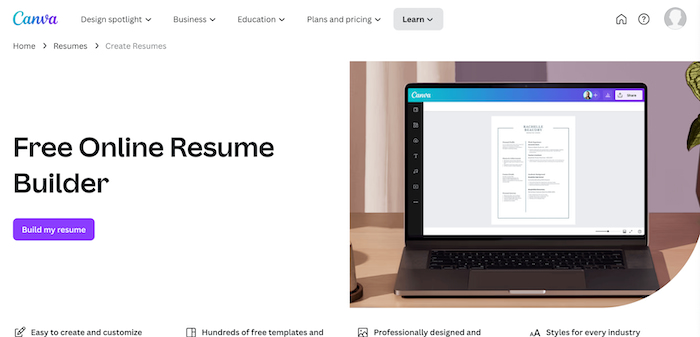 Canva’s online resume builder