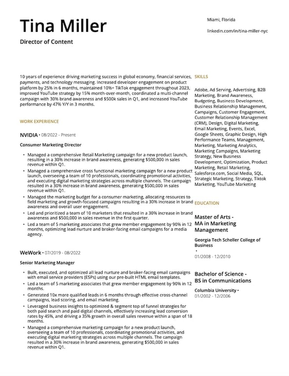 Example of what is a resume