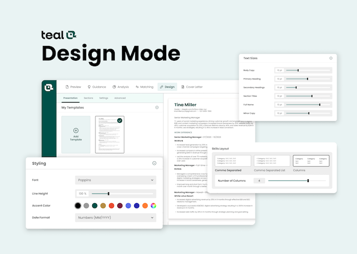 Teal's Design Mode can help clean up a cluttered resume