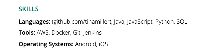 example of a github profile url in a resume skills section 