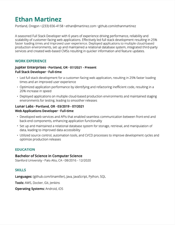 Example of putting GitHub on a resume