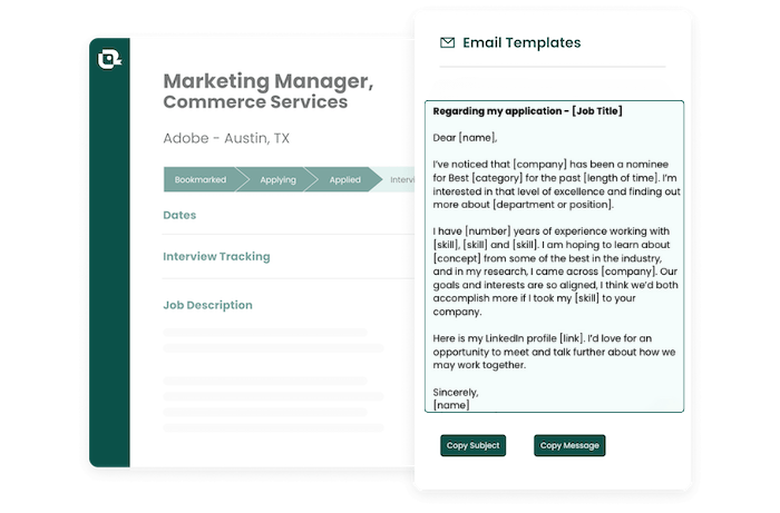 Teal's job application email template