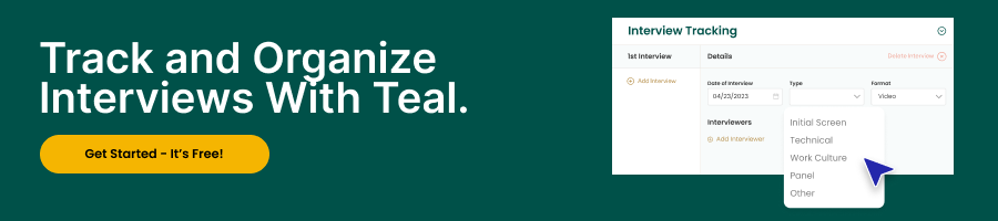 A banner to sign up for Teal to organize interviews and ChatGPT interview prep