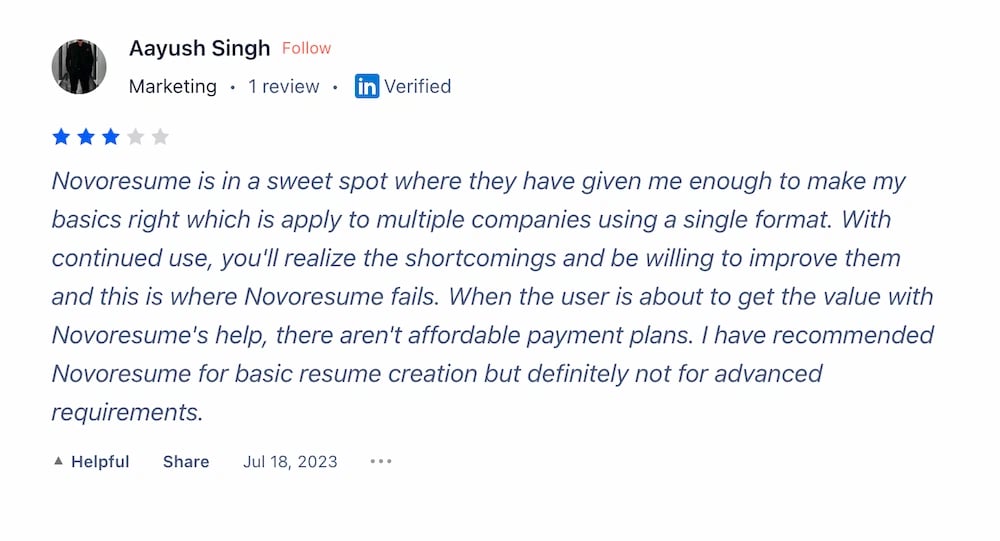 novoresume review on product hunt