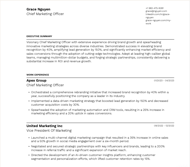 CMO resume sample