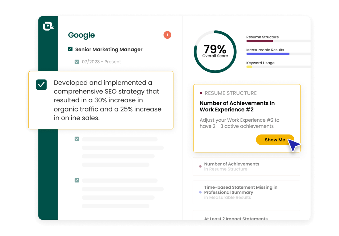 Teal's Analysis Mode feature gives a resume a score