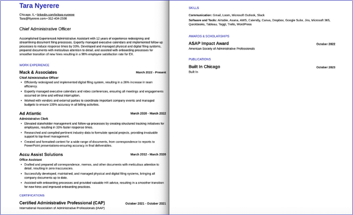 US resume example 
