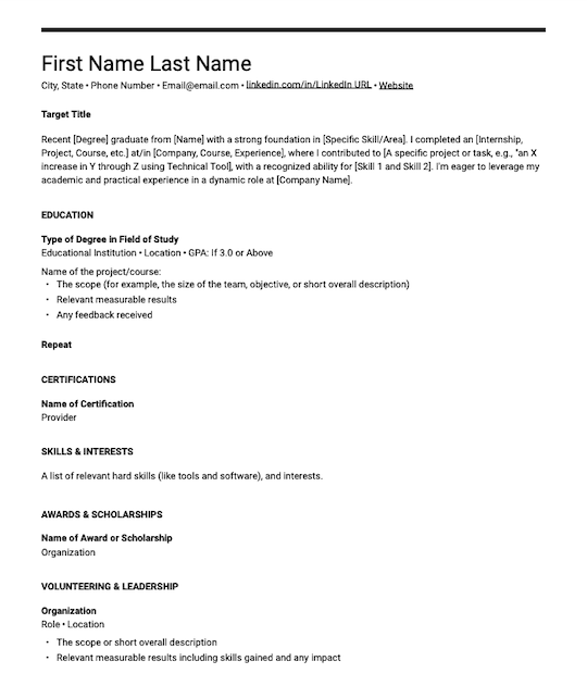 US resume template