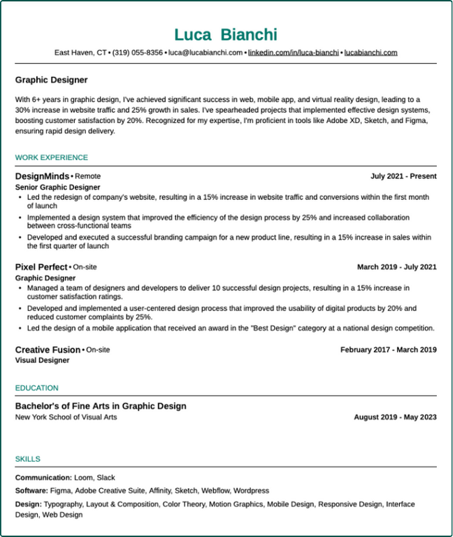 US resume sample