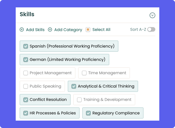Teal's skill management feature in its Resume Builder