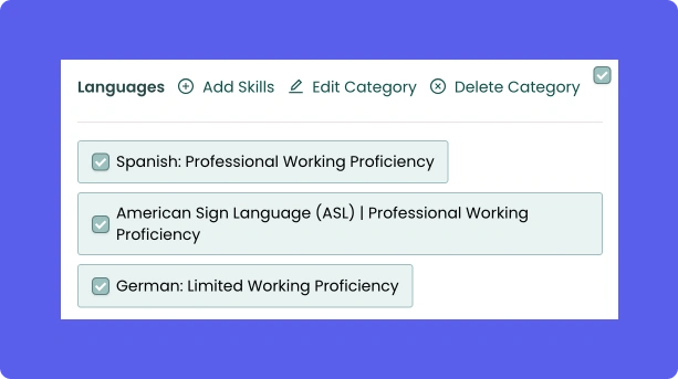 Skills Categories in Teal's Resume Builder