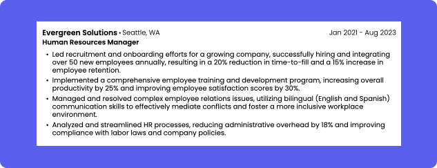 Example of skills on a resume in the work experience section