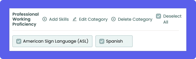 Teal's Skills Management Feature in its AI Resume Builder offers the ability to categories skills into groups