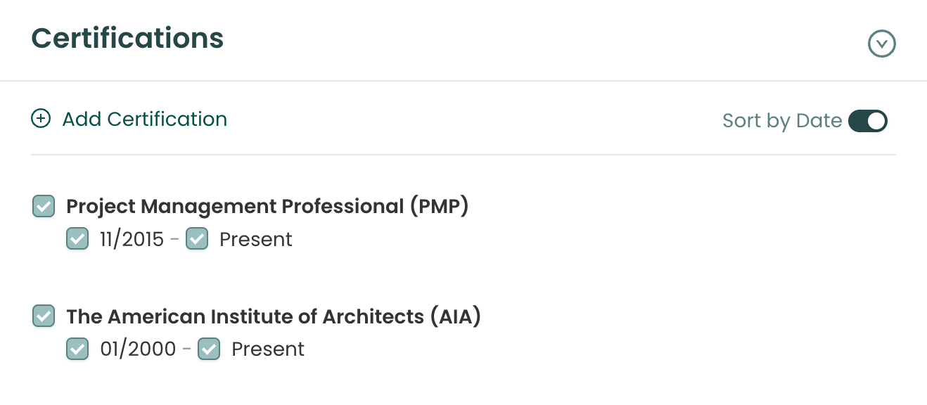 Added resume certifications in Teal's Resume Builder