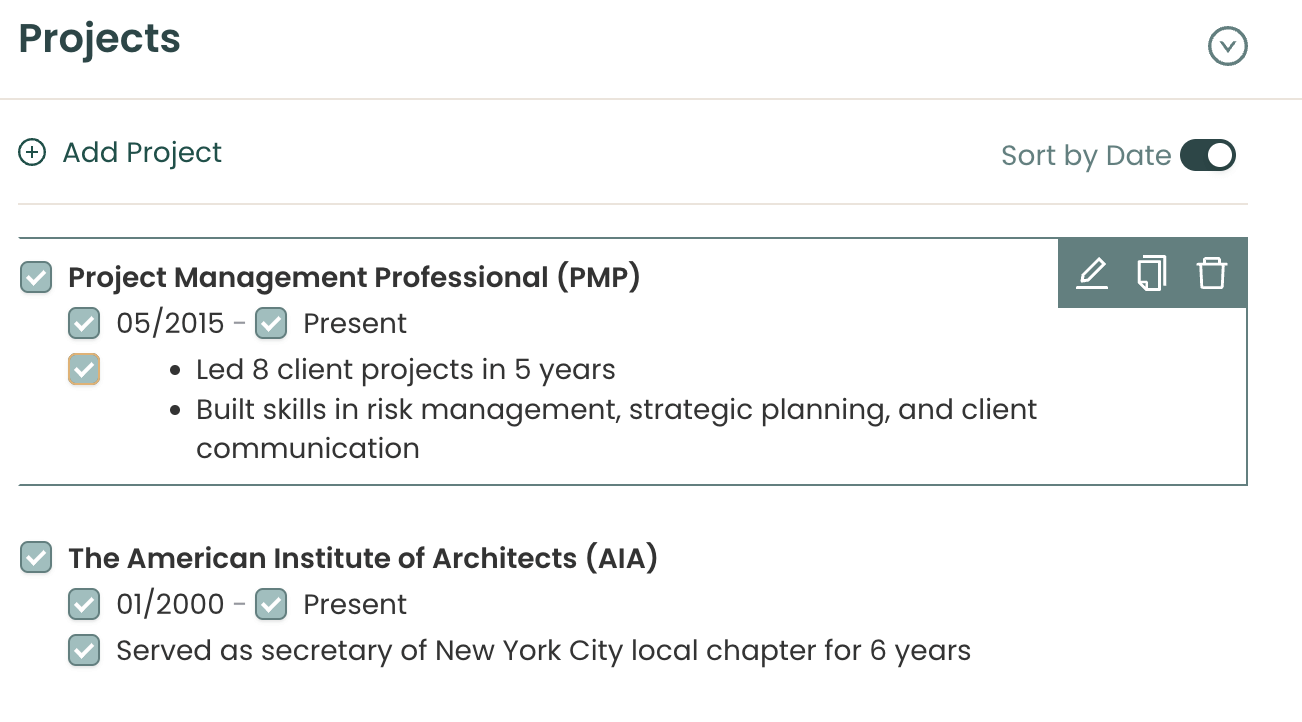 How to list organizations in the projects section of a resume 