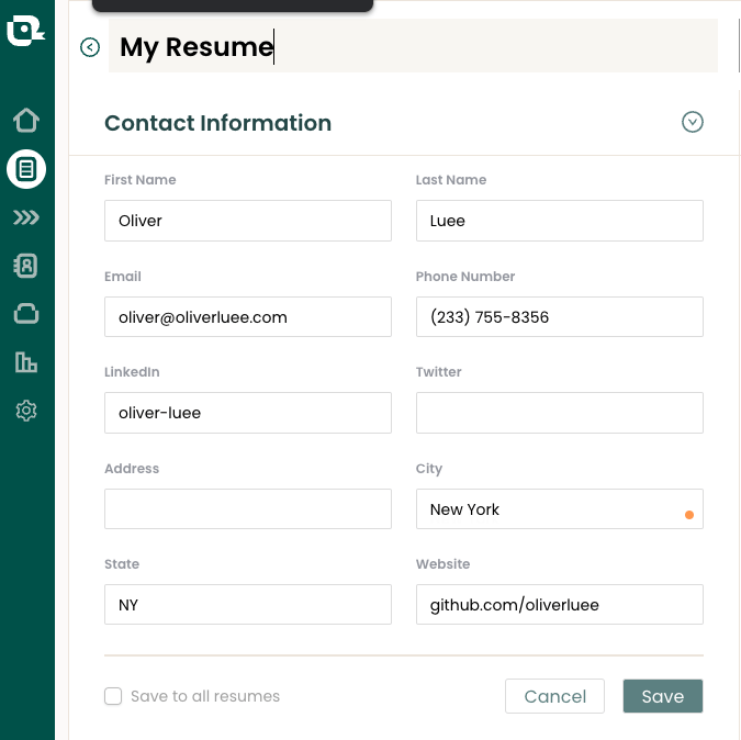  Best practices for using Resume Builder to input contact information