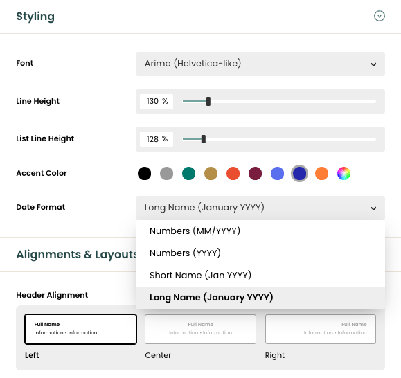 A screenshot of how to format resume dates with Teal