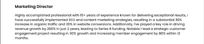 A screenshot of projects in a resume professional summary