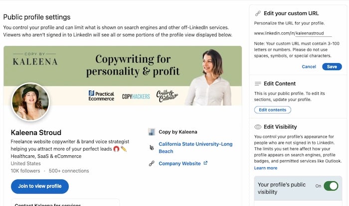 edit custom url linkedin