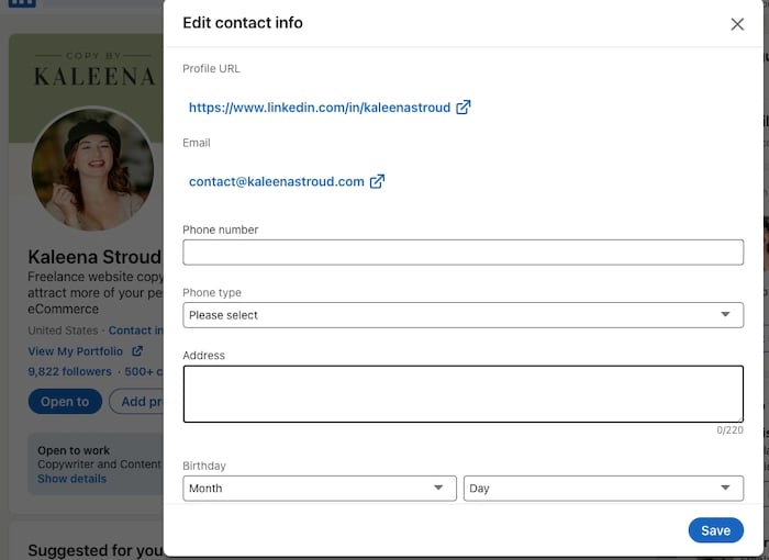 edit contact info on linkedin