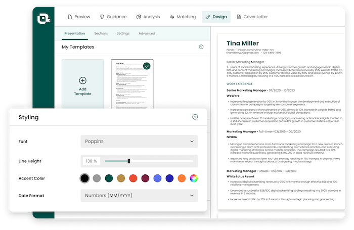 A graphic of Teal's resume Design Mode