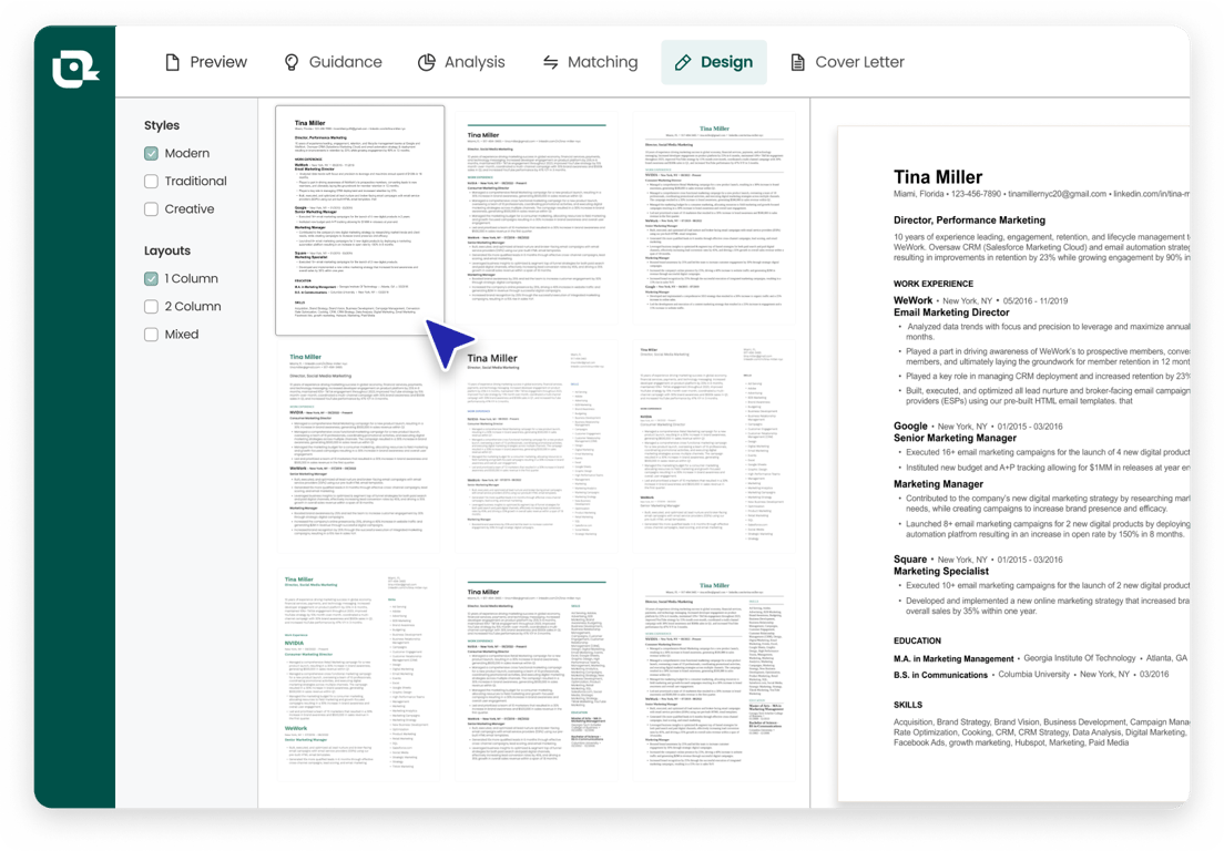 A screenshot of Teal's template options