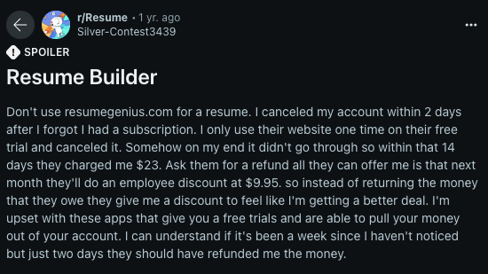 This user canceled their account but was still charged and couldn't get a refund.