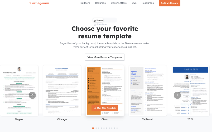 Professional templates offered by Resume Genius