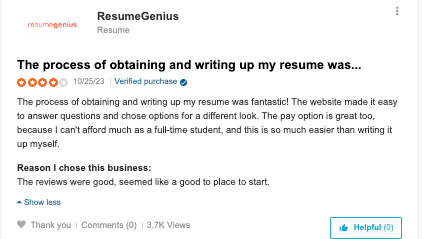 Resume Genius reviewer claims the resume builder is easy and affordable