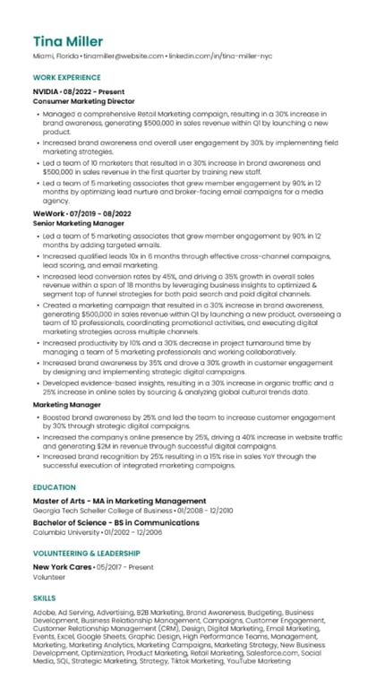 An example of a Google XYZ resume format