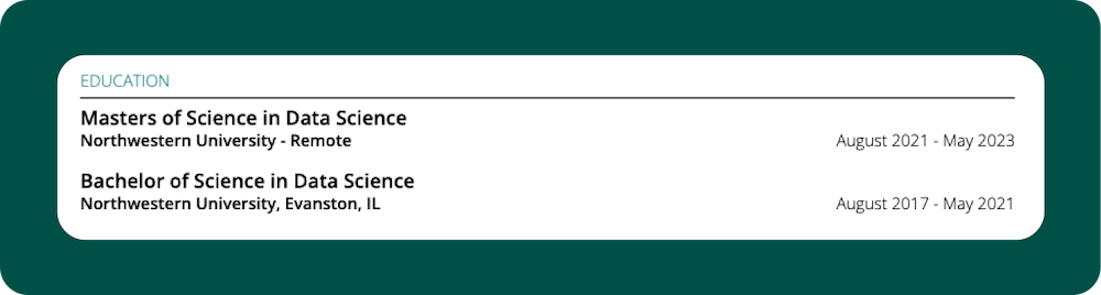 An example of how to list education on resume with mutiple degrees