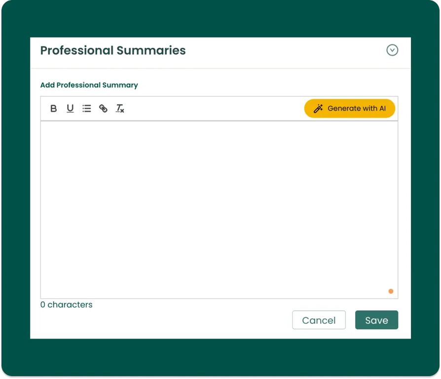 Teal's professional summary feature using AI