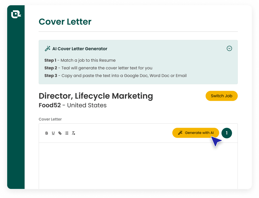 A graphic of Teal’s Cover Letter Generator