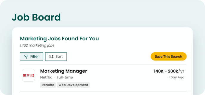 A graphic of Teal's Job Board filters