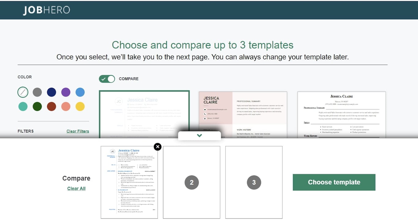 JobHero resume templates