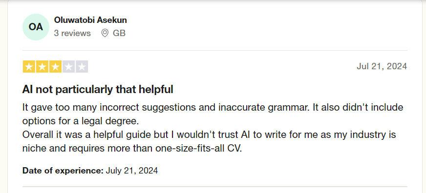 One of the Job Hero reviews on TrustPilot