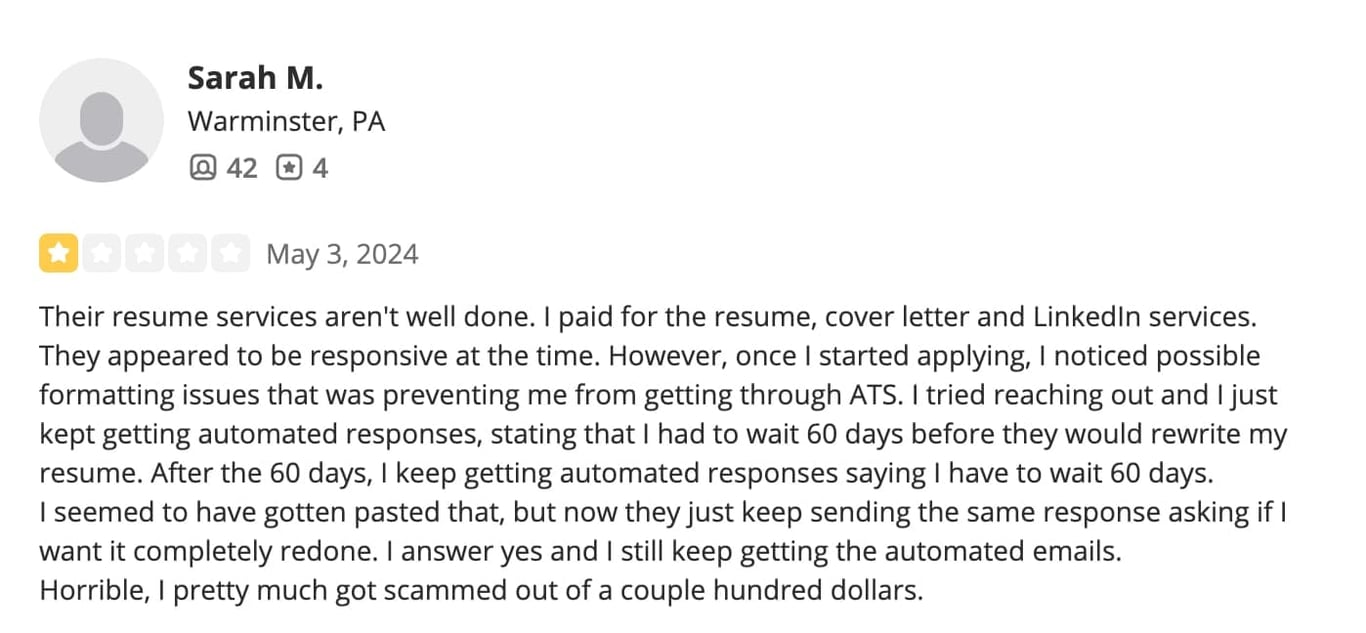 1-star ZipJob review on Yelp