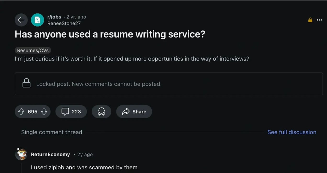 ZipJob review on Reddit