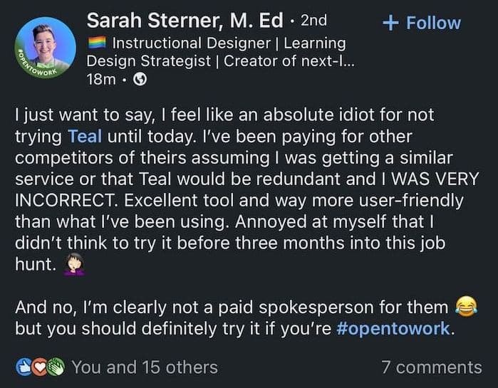 An experience with Teal compared to other resume tools