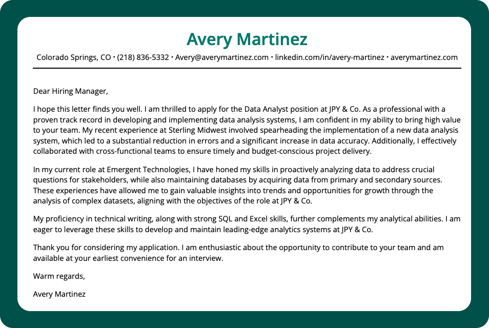 chatgpt cover letter example