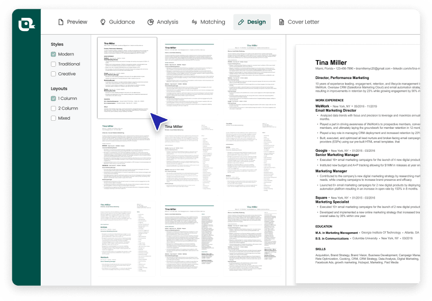 Teal’s professional resume templates