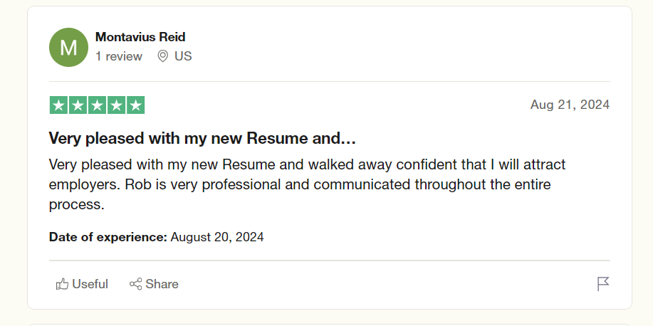 TopStack Resume 5-star review on TrustPilot