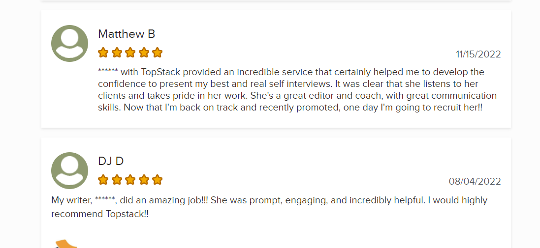 5-star Topstack Resume reviews