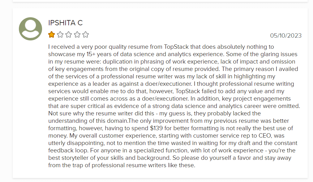1-star Topstack resume review