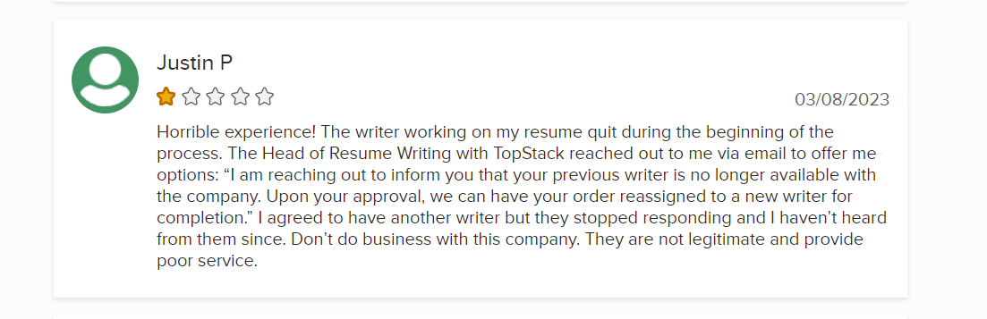 1-star review of Topstack Resume